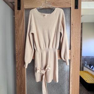 Lalavon Cream Ribbed Knit Sweater Dress Size M